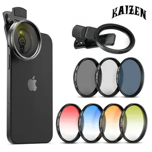 Kaizen Phone & Camera Filter Lens 9-Pack 7 Filters 1 Clip 1 Case Universal 52mm CPL Polarizing Star Gradient for iPhone Samsung Android Mobile DSLR Creator Kit