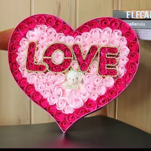 Heart Shaped Box with Artificial Soap Roses, Love Forever Eternal Pink Rose, Purple Pink Red White, Romantic Home Décor, 12x4x3 Inches (1, Pink&Red)