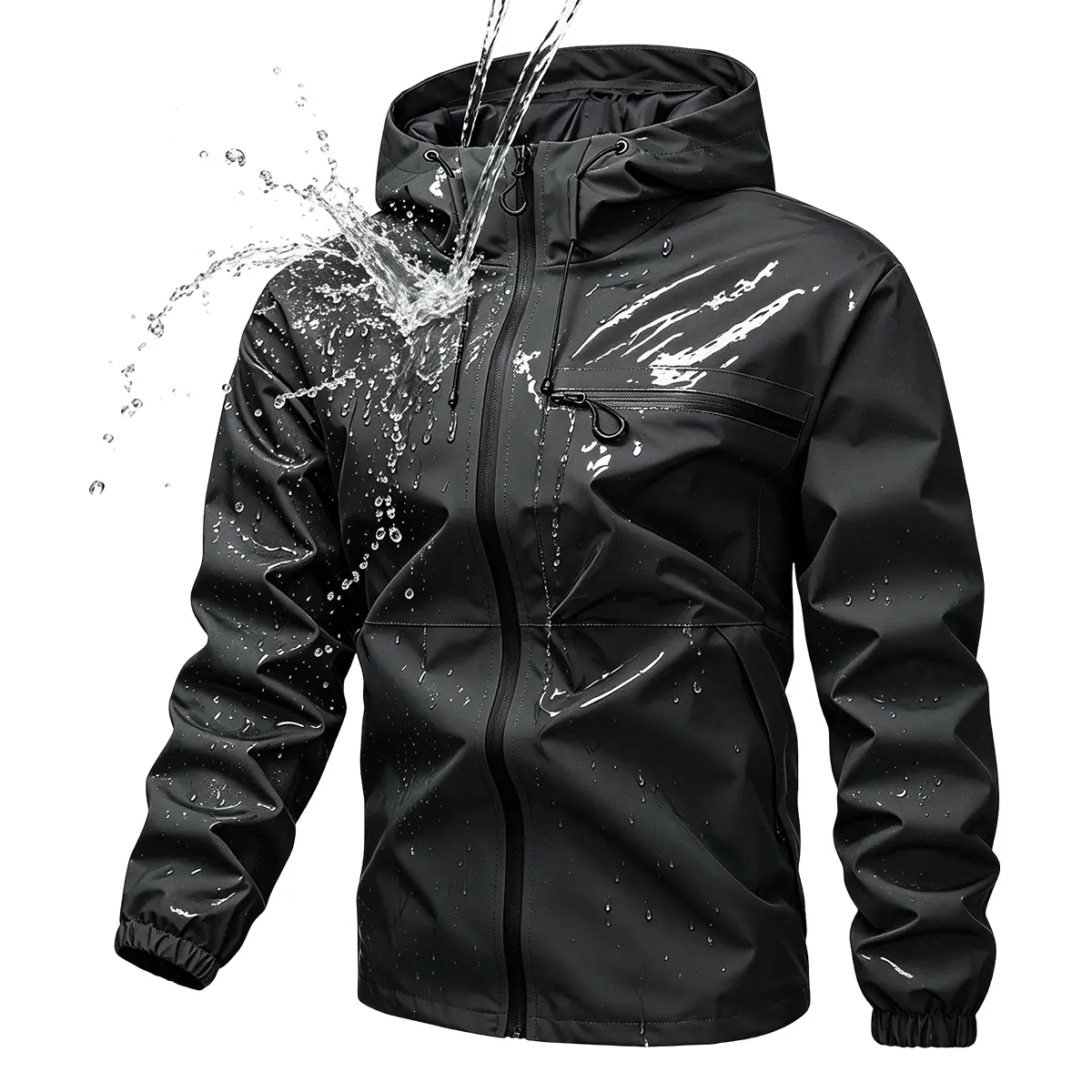 JOGWAVE Men’s Windbreaker Jacket Lightweight Hooded Windproof Polyester Casual Outdoor Coat for Everyday Wear - Long Sleeve Minimalist Solid Color Design with Zipper Closure and Pockets