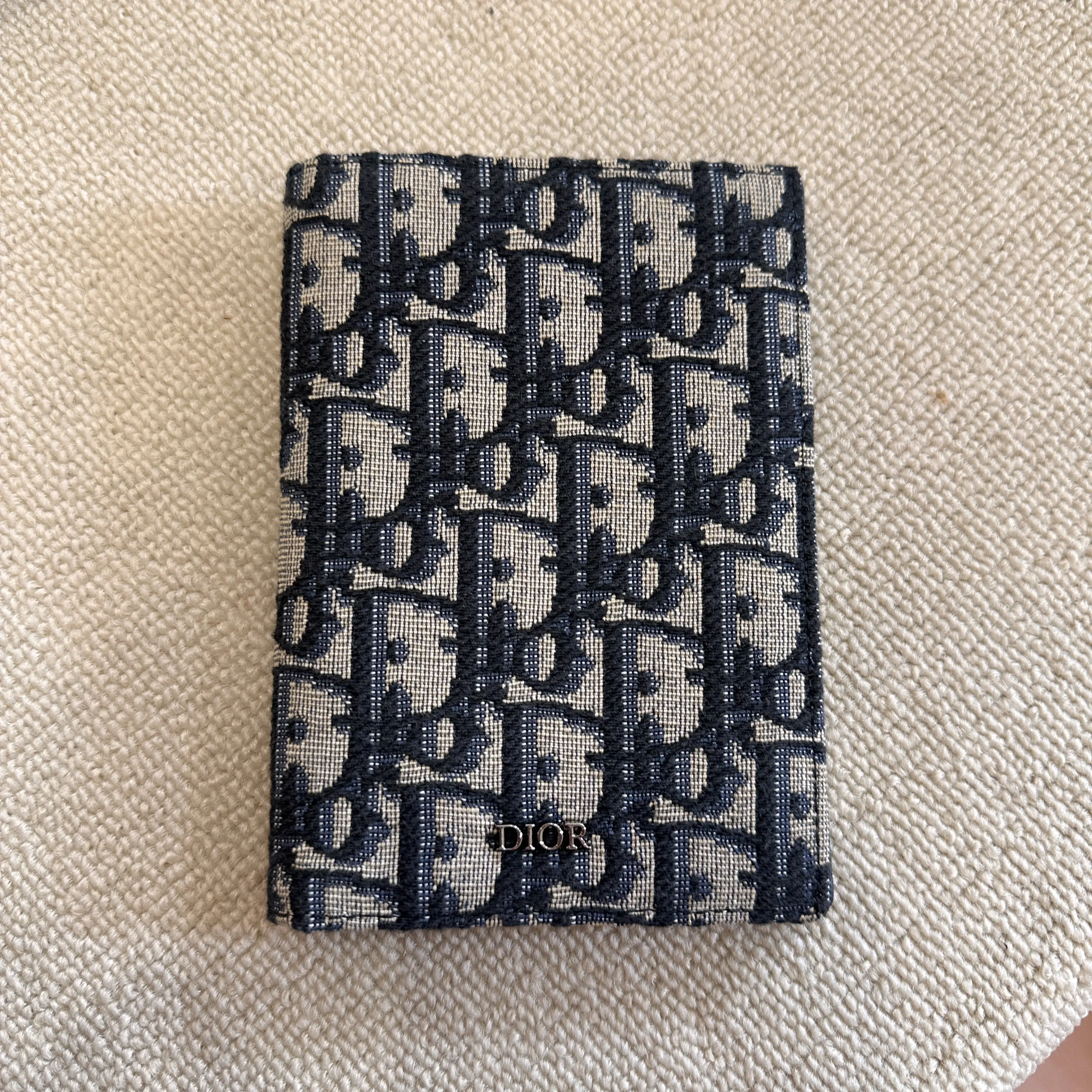 Pre-owned Dior Authentic Used Oblique Jacquard Passport Holder Card Wallet
