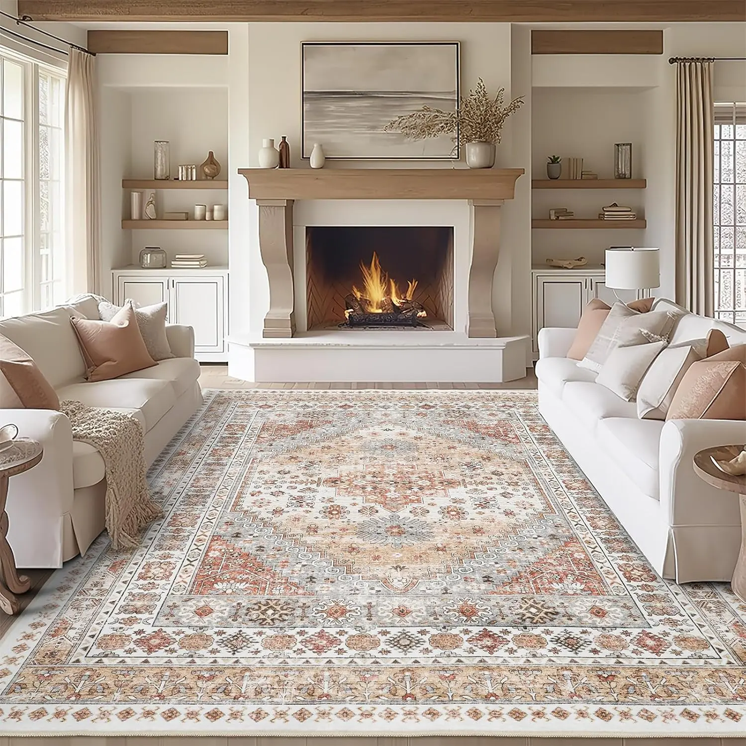 Art&Tuft Vintage Large Art-Inspired Indoor Pattern Area Rug - Non-Slip, Machine Washable, Stain-Resistant, Foldable - Rugs for Living Room, House Decor, Home Goods