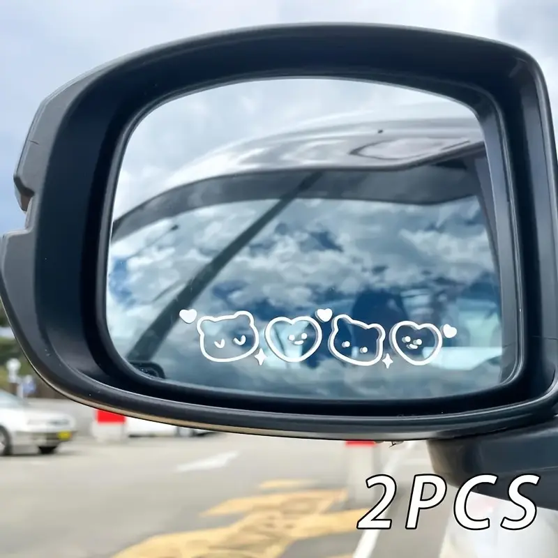 2D flat sticker 2 pieces cute bear heart vinyl car rearview mirror sticker, matte effect self-adhesive accessories suitable for plastic/glass/metal surface bumper sticker, Car Decals, Car decorative sticker