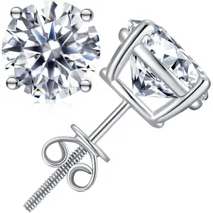 Moissanite Stud Earrings Hypoallergenic 925 Sterling Silver stud Earrings for Women Round Cut D Color 18K White Gold Plated Lab Created Moissanite Earrings for Women Men 0.3ct-2ct