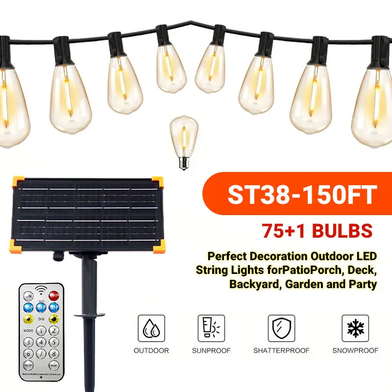 DAYBETTER 150FT Solar Outdoor String Lights - Dimmable LED Lighting, Waterproof, Shatterproof, 8 Modes, Dusk to Dawn, Ambient & Energy Savings & Decorative LED Holiday Lighting for Patio, Garden, Solar Outdoor Lights