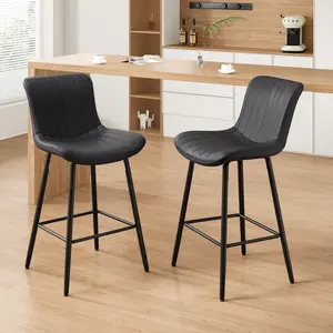 Adjustable Bar Stools Set of 2, Mid Century Modern Swivel Bar Stools, Industrial Bar Height Stools With Back Support Counter Height Bar Chairs Pu Leather Bar Stool for Kitchen Island Rustic Barstools