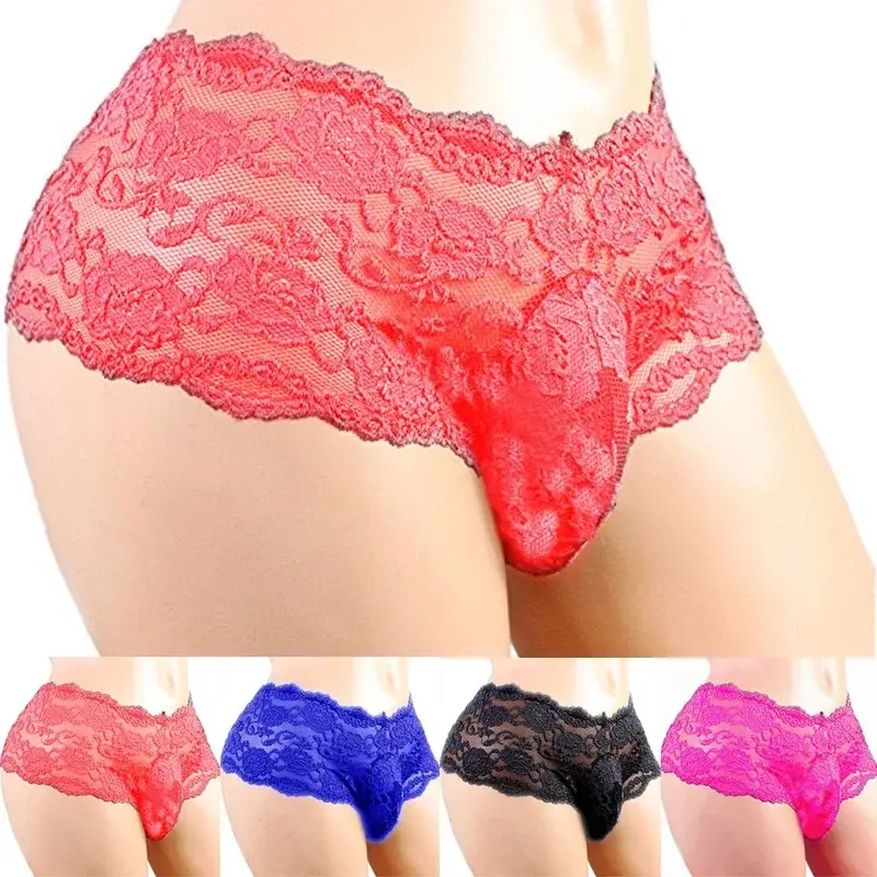 Men's Plus-Size Lace Sissy Underwear - Stretch Spandex Fabric, Breathable Jockstrap, Briefs, G-String Thongs, Polyester Fashion Lingerie, Menswear