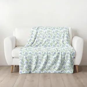Blue Hydrangea Floral Throw Blanket Blue and Green Bedding for Baby Girl Hydrangea Gifts Grandmillennial Housewarming Gift for Newlyweds