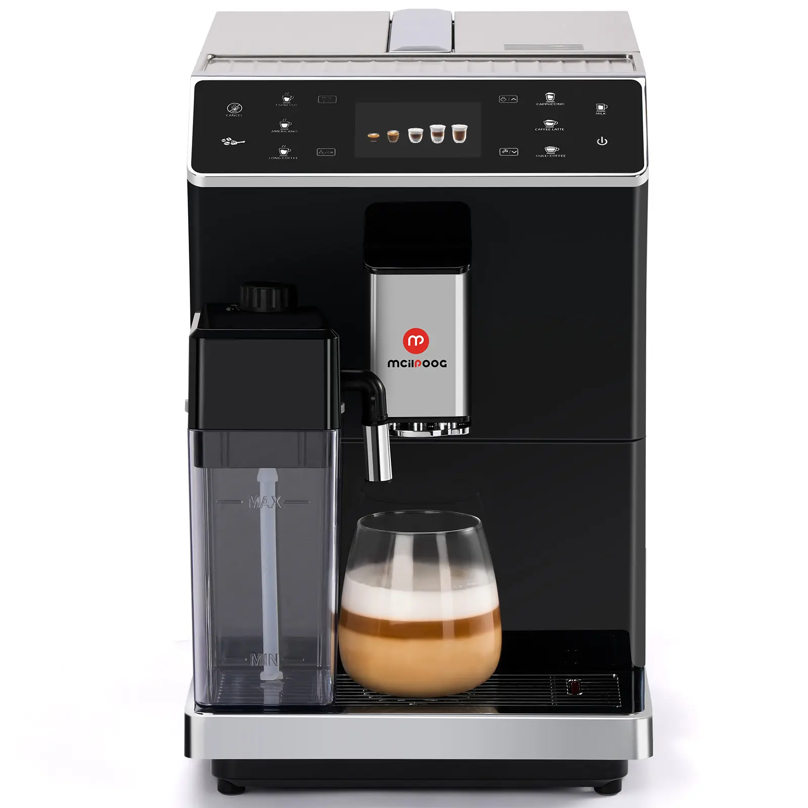 Mcilpoog WS-202 Super Automatic Espresso Coffee Machine,Fully Automatic Espresso Machine With Grinder, Easy To Use Touch Screen Coffee Maker with Milk Frother.
