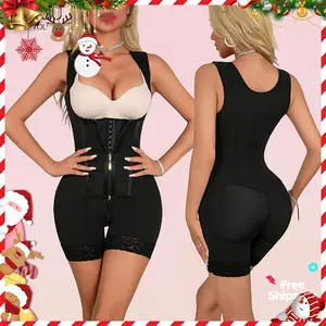 BBEUU Women's Solid Black Zipper Corset Shapewear Romper Tummy Control High-Waist Girdle Bodysuit for Daily Wear Compression Shaper - Womenswear