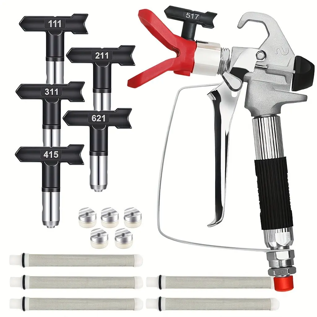 1 Set Airless Paint Spray Gun, Paint Sprayers, Paint Spraying Tool, Paint Sprayer For House Painting - 3600psi Heavy Duty Airless Sprayer, with Tip Guard Cover, Filter(5pcs),Nozzle(111,211,311) & Swivel Joint - for Painting Walls, Fences, Cars & Boats