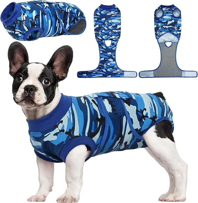 Kuoser Recovery Suit for Dogs Cats After Surgery, Professional Pet Recovery Shirt Dog Abdominal Wounds Bandages, Substitute E-Collar & Cone,Prevent Licking Dog Onesies Pet Surgery Recovery Suit, Fuddle wuddle patch puppy clothes