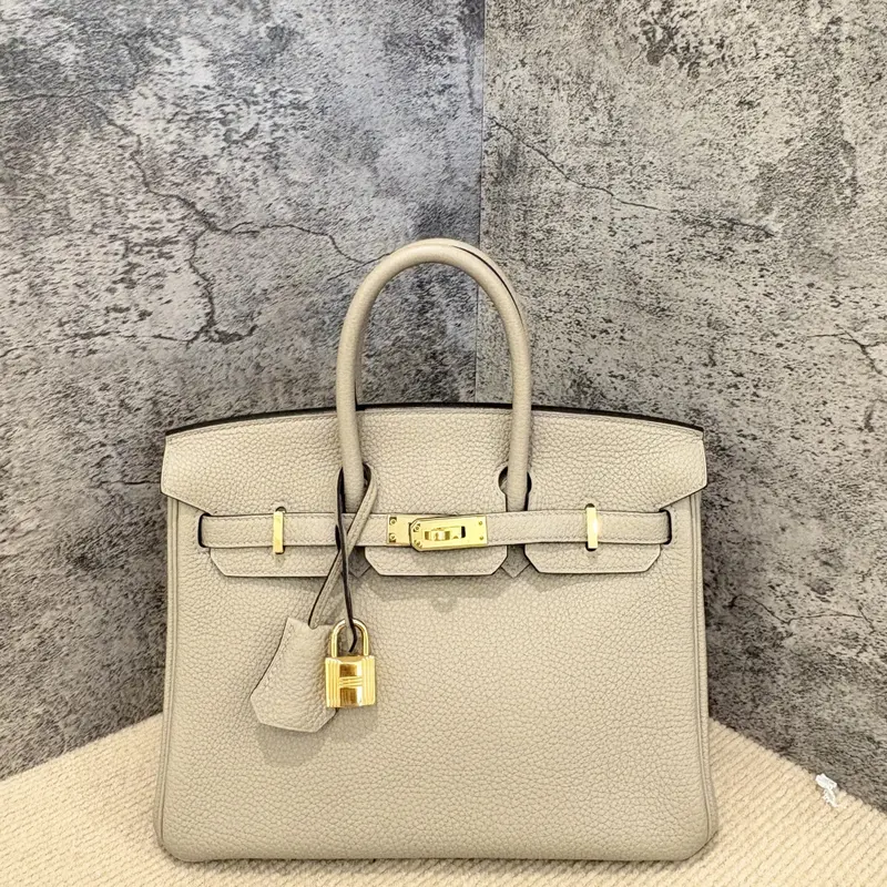Pre-owned HERMÈS Leather tote bags Hermes Birkin 25 Togo 81 Gris Tourterelle (kr1225m0)