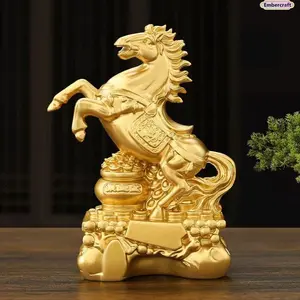 Golden Horse Figurine for Home Decor, Lucky Horse Statue Symbol of Success and Prosperity, Desk Ornament for Living Room, Office, Business Opening, Housewarming and Gift Giving