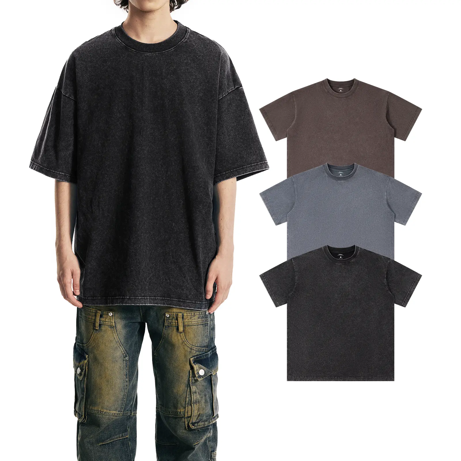 MIDMX Menswear Oversized 100% Cotton Short-Sleeve Black Vintage T-Shirt, Casual Streetwear Unisex Garments, Comfy Everyday Staple Tops