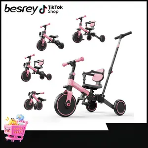 Besrey 5/7-in-1 Toddler Bike & Tricycle for 1-3 Year Olds, Adjustable Push Handle, Backrest, Safety Belt, Foldable Balance Bike, Birthday Gifts for Boys & Girls