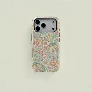 Paisley Floral Retro Cartoon Dual-Layer Protective Case for iPhone 17/16/15/14/13/12/11 Pro Max/Plus/Pro & Samsung Galaxy S26/S25/S24/S23 Ultra Series Sturdy Durable 2-in-1 Couple's Phone Case Gift Ready Minimalist Aesthetic