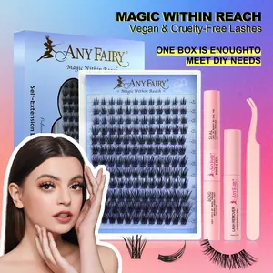 Lash Clusters Kit 8-18mm DIY Lash Extension Kit Wispy Cluster Lashes Individual Lashes Kit with Lash Bond and Seal, Lash Tweezers for Self Use,Beginner-Friendly