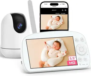Smart WiFi Baby Monitor with Camera and Audio, 5.5" 1080P Wall-Mountable Display, 360° Pan & Tilt, HD Night Vision, Soothing Music, Multi-User Support, Two-Way Talk, Temperature & Motion Detection