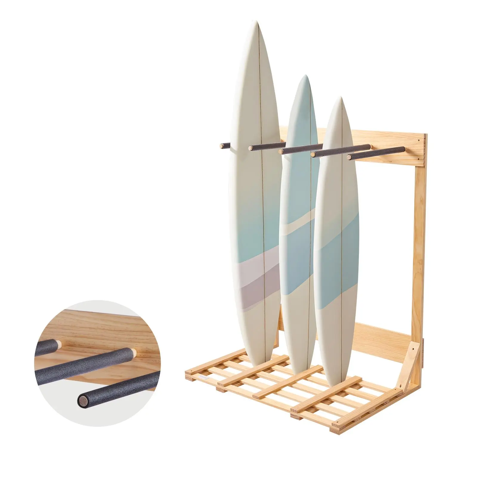 【summerfinds】VEVOR Vertical Surfboard Stand, 4 Tiers Wooden Surfboard Rack for Storage and Display, Freestanding Board Stand Organizer, Surf Board Holder for Wakeboards, Snowboards, Kiteboards, Shortboard, Skis, Multi-Board Surfing Accessories