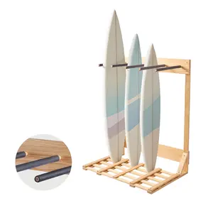 【fathersdaygift】VEVOR Vertical Surfboard Stand, 4 Tiers Wooden Surfboard Rack for Storage and Display, Freestanding Board Stand Organizer, Surf Board Holder for Wakeboards, Snowboards, Kiteboards, Shortboard, Skis, Multi-Board Surfing Accessories