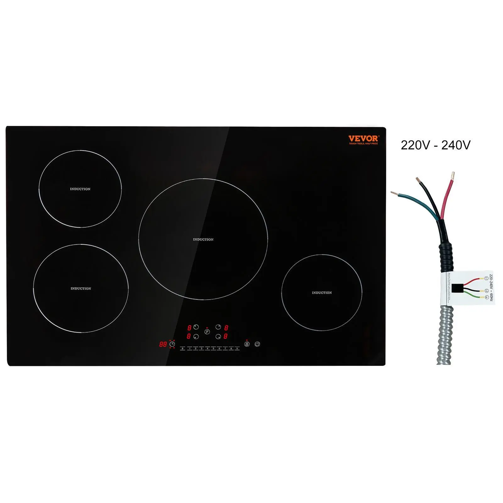 VEVOR 30-in Built-in Multi-Function Induction Hob, 4-Burner 7500W Magnetic Stove Top with 9 Heating Levels, LED Touch Screen Control, Timer Function, Child Safety Lock, Over-Temperature Protection - Father's Day Gift, Multi-Function Induction Hobs