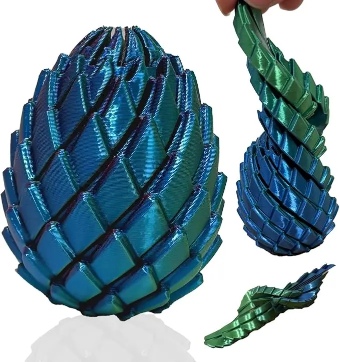 1-Piece Decorative 3D-Printed Magical Dragon Statue with Hinged Twisting & Repositionable Parts - Colorful Gradient Egg Ornament, Crystal Dragon Theme that Sparkles with Wonder, Mythical Creatures Collectible, Easter Egg Gift, Home/Office Desktop Decor fo