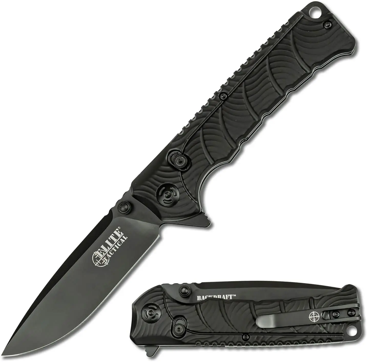 Elite Tactical Backdraft Stainless Steel Folding Pocket Knife - 3.6" Blade, Ball Bearing Pivot, Nylon Fiber Handle, Reversible Deep Carry Pocket Clip for Camping & Hiking, Stainless Steel Knives, Portable Tool Accessories