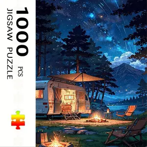 1000 Piece Camping RV Theme Puzzle, Large Adult Family Interactive Toy, DIY Home Decor Brain Challenge, Holiday Scene, Perfect Gift