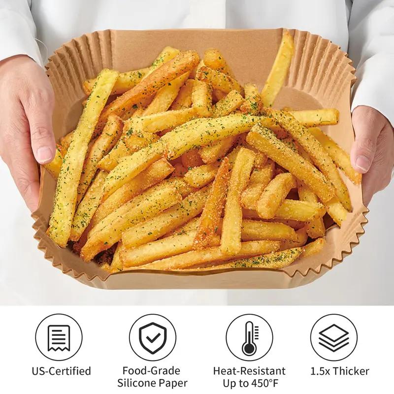 100Pcs Square Parchment Paper Liners, 6.1IN Non-Stick Unbleached Baking Sheets, Oilproof Waterproof Disposable Kitchen Liners for Air Fryer Microwave Bakeware