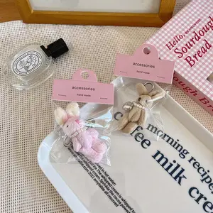 Cute Rabbit Heart Beaded Bag Keychain Charm, Handmade Bunny Keychain, Birthday Gift, Travel Souvenir, Graduation Party, Valentine's Day Present