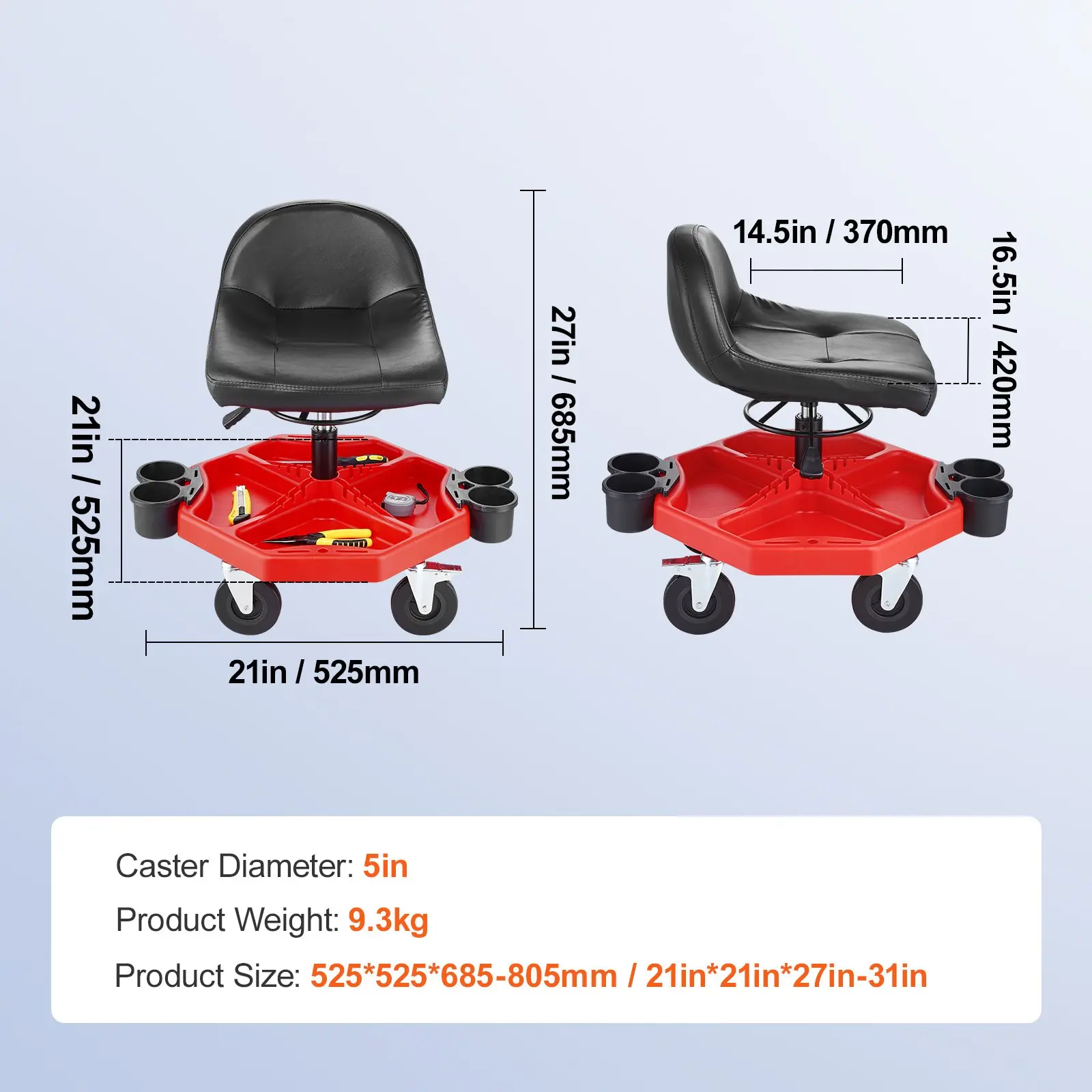 300lbs - Adjustable 19-24'' with Tool Tray - Black