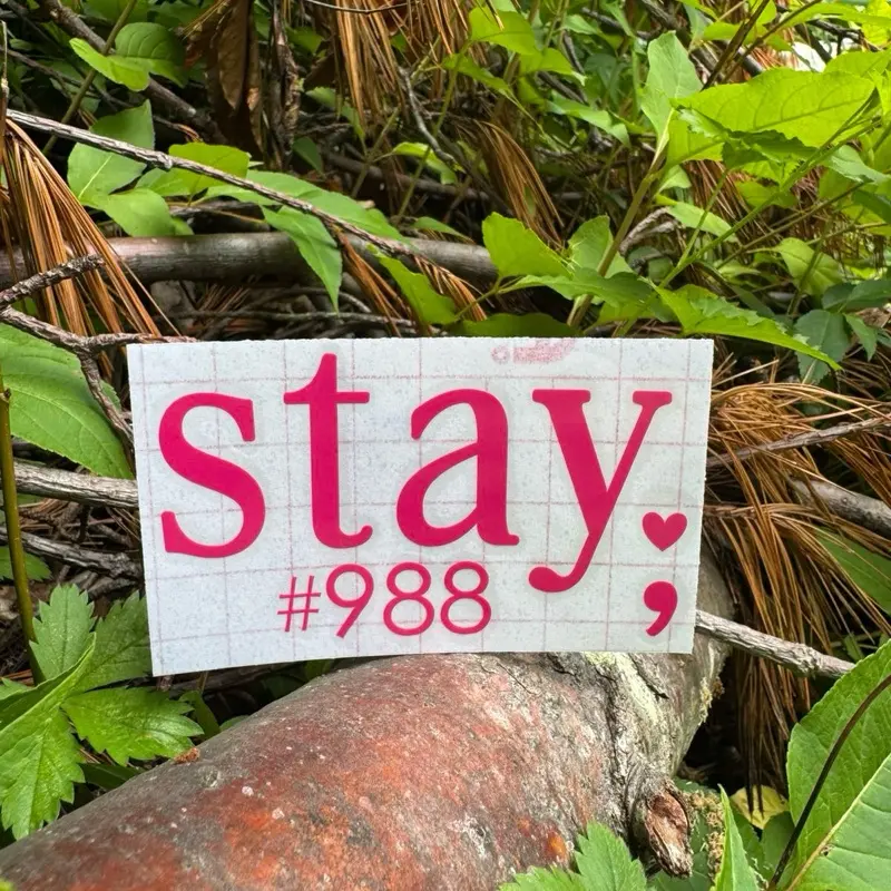 Stay 988 Decal, Semicolon Decal, Suicide Prevention Decal