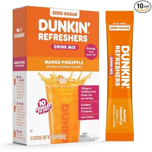 Zero Sugar Refreshers Singles To Go Powdered Drink Mix, Mango Pineapple Flavor, 10 Packets, Energy from Green Tea, Aspartame-Free, No Synthetic Colors, Naturally and Artificially Flavored, Convenient On-the-Go Beverage, Just Add Water