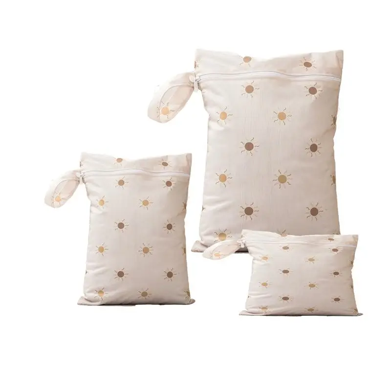 Baby Diaper Bag, 3 Counts/set Waterproof Diaper Cloth Storage Bag with Handle, Dry & Wet Separation Cute Diaper Organizer for Outdoor Travel