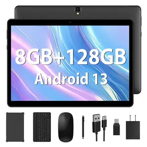 POWMUS 10.1-inch Android 13 Tablet 6GB RAM (Supporting 12GB Expand) 128GB ROM (1TB Expandable Max), Quad-Core, Dual Cameras 5MP+8MP, 8000mAh Battery, All-in-One with Bluetooth Keyboard, Mouse, Stylus, Case & Cable — Perfect for Work, Study