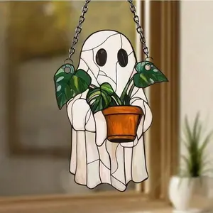 Halloween Acrylic Window Hanging Decoration, Creepy Ghost & Plant Design, Indoor Outdoor Wall Decor, Perfect Gift for Autumn & Halloween Festival Parties