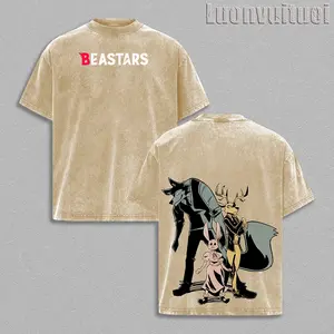 Beastars Anime Graphic Acid Wash T-Shirt Tank Top Legoshi Louis Vintage Oversized Streetwear Gym Pump Cover Men Women Y2K Grunge Aesthetic Manga Merch Kaisen Wear Cotton Tee