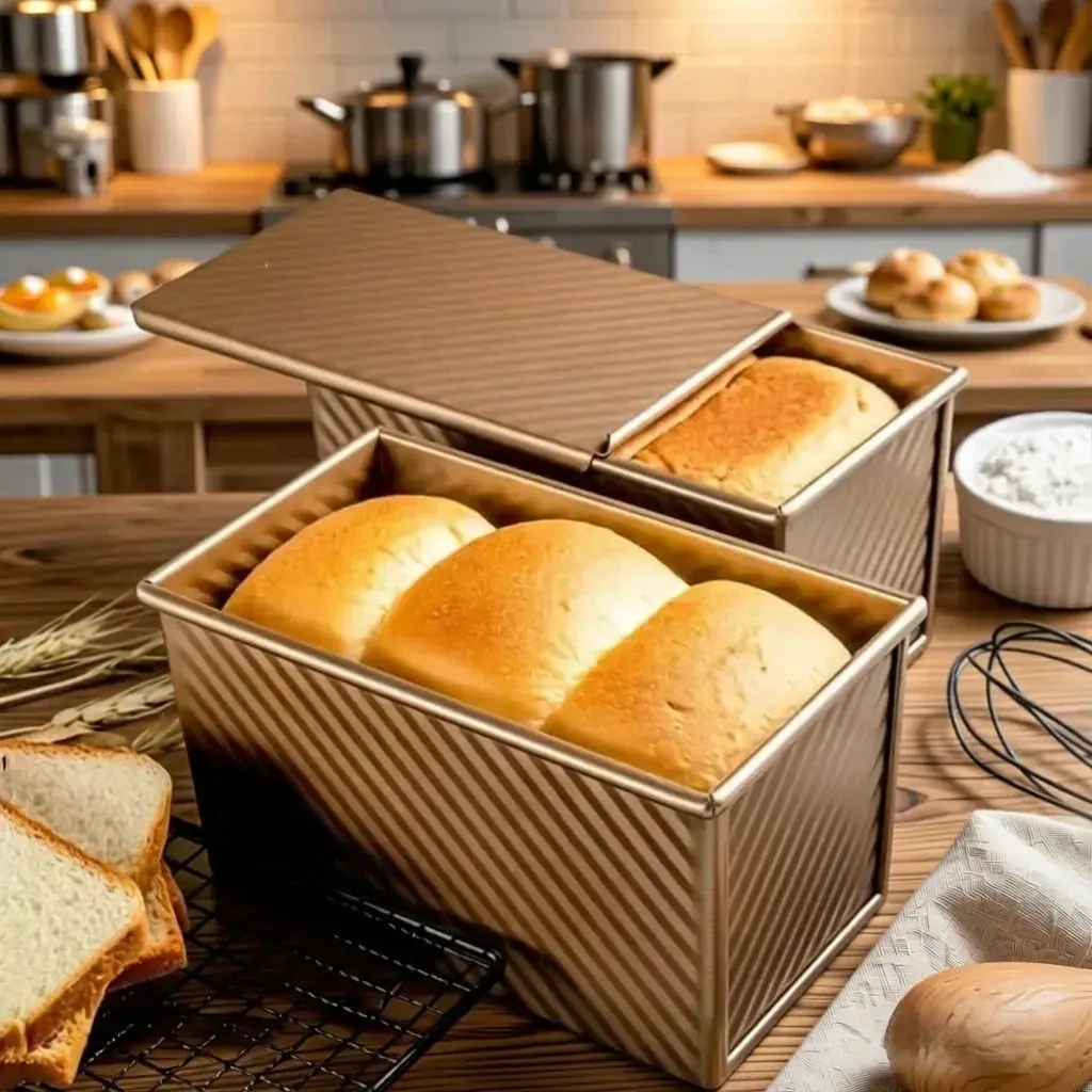 1LB Rectangular Pullman Loaf Pan with Dustproof Lid - Durable Aluminized Steel, Heavy Gauge, Nonstick Corrugated, Warp-Resistant Baking Mold for Square Toast, Sourdough, Easy Release Home Bakery Essential