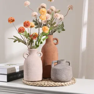 Ivydale Ceramic Vase Set, 3Pcs Flower Vases for Modern Boho Farmhouse Decor, Decorative Vases for Pampas Grass & Dried Flowers, Distressed Finish