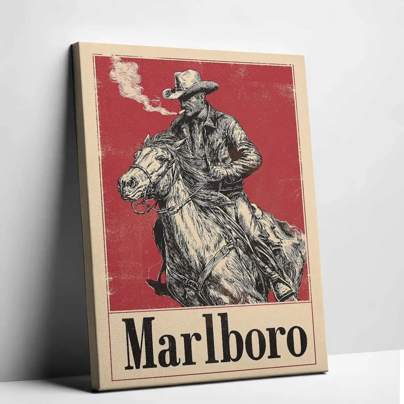 Home   Retro Western Cowboy   - Vintage Americana Horse Riding Unframed Poster, High Quality Classic Red Country Style  Painting for Men Cave Bedroom, Living Room  Gift