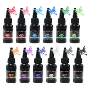 12 Color Shimmering Pearlescent UV Resin Set 30g Bottles - 360g Total High Hardness 86D UV Curing Resin for DIY Jewelry Pendants and Crafts - Non-Yellowing & Low Odor