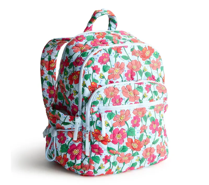 Vera Bradley Multicolor Floral Quilted Backpack with Green Trim Vera Bradley Quilted Backpack Floral Zipper Pockets Green  main image 3