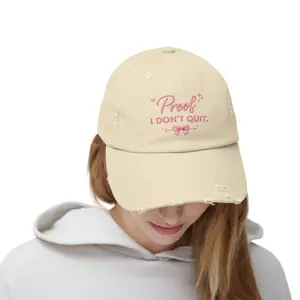 Proof I Don't Quit hat | Distressed Baseball Cap, Pink Script Ribbon