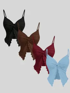 Summer Comfort Casual Solid Color Leopard Print Versatile Butterfly Shape Adjustable Spaghetti Strap Tank Top Set, Four-Piece Set