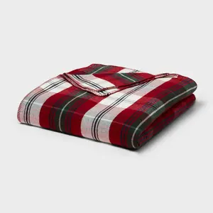 Full/Queen Brushed Cotton Blanket Red Plaid - Threshold