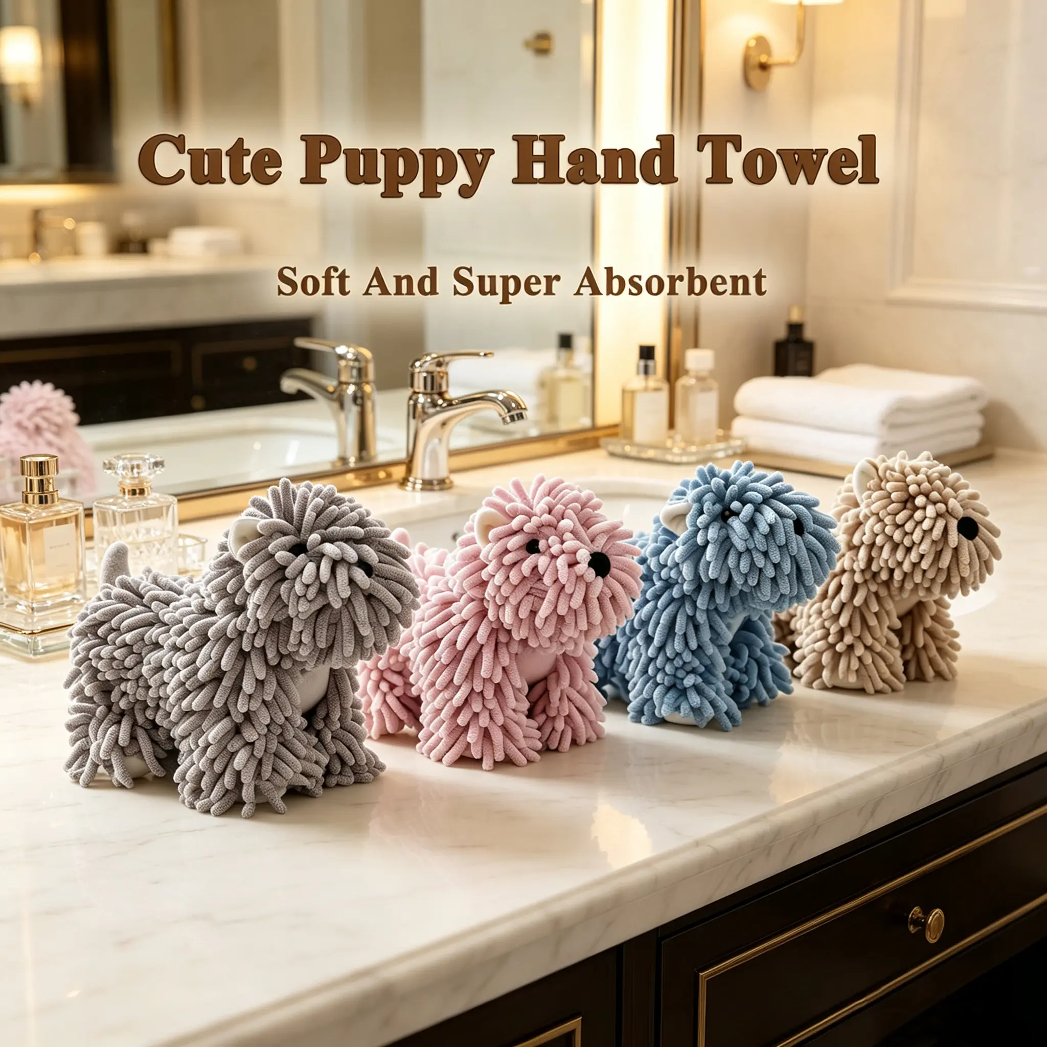 Cute Chenille Puppy Hand Towels,Cute Puppy Shaped Hanging Hand Towels, Soft and Super Absorbent Hand Towels, Fun Home Decor for Bathroom, Kitchen, Bedroom, Adorable Gift for Dog Pet Lovers