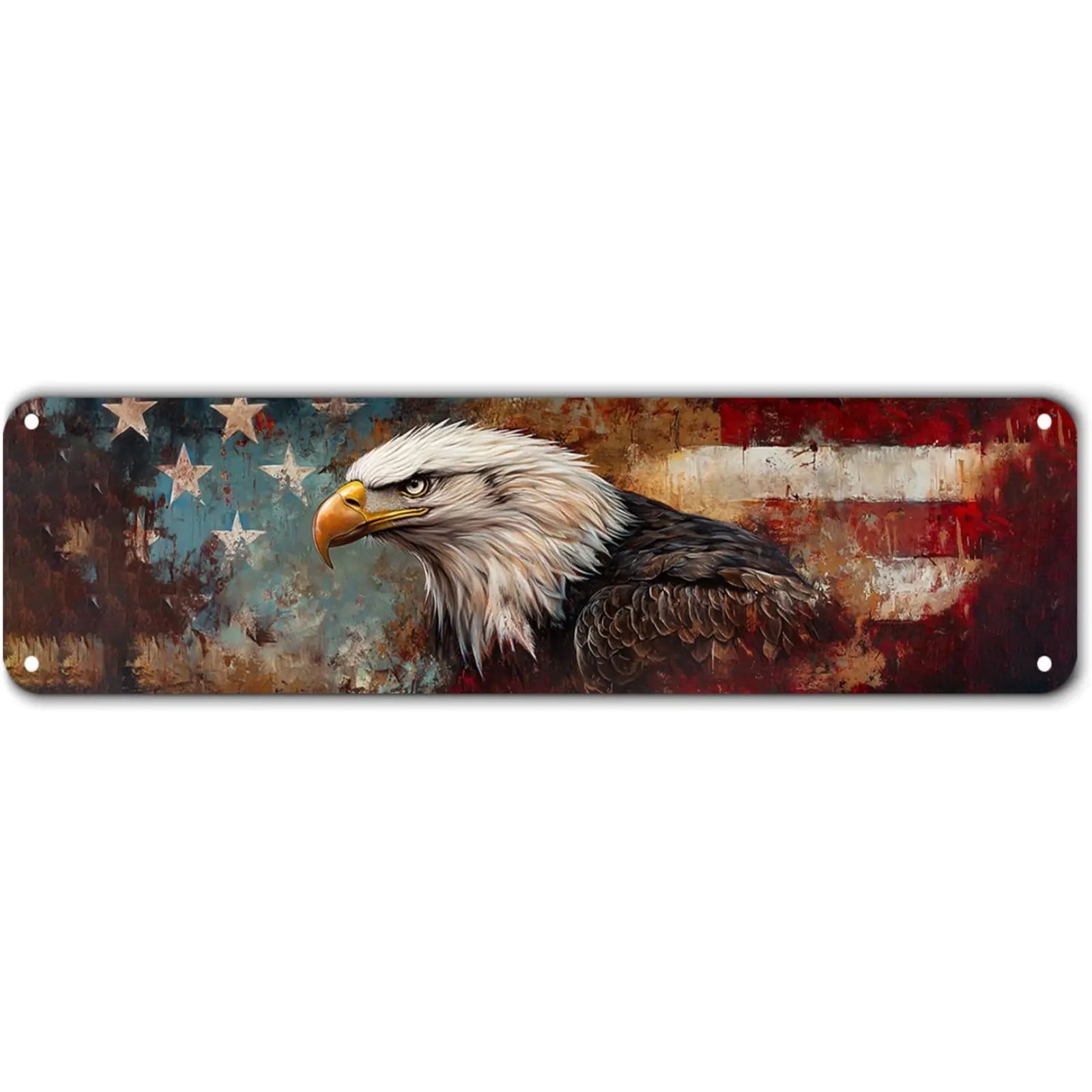 16"(l) x 4"(h) Retro Vintage Eagle-Shaped Aluminum Tin Wall Art Print - Patriotic Americana Decoration, Rustic Weathered Flag Design, Eagle Emblem Indoor Wall Decor for Man Cave, Vivid Home Supplies