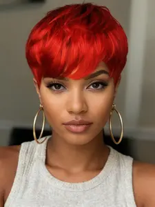 Pixie Cut Wigs for Women, 1b Body Wave, Short Layered Pixie Cut, Human Hair Wigs with Bangs, Straight Full Machine Made Wigs
