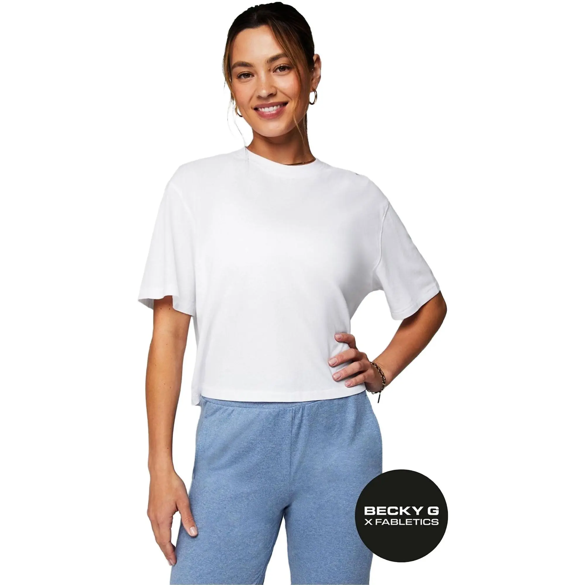 Fabletics Women's 100% Cotton Boxy Basic Top - Breathable, Everyday Fit Women's T-Shirt