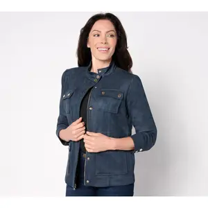 Isaac Mizrahi Live! Estate Faux Suede Zip Front Jacket